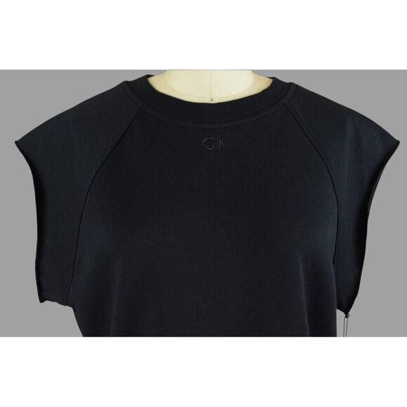 CALVIN KLEIN PERFORMANCE FRENCH TERRY BLACK CROP SWEATER TANK - Picture 2 of 7
